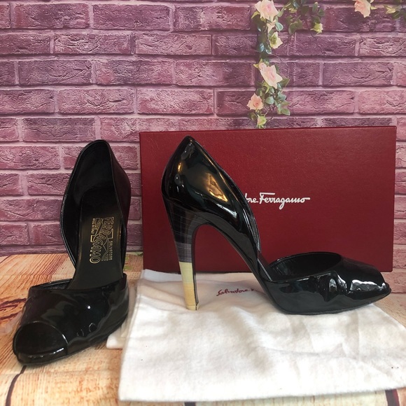 Salvatore Ferragamo Shoes - Ferragamo Paulette Patent Peep Toe Ombré Heels 9.5
